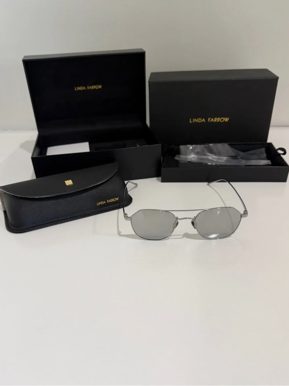NIB Linda Farrow Dante LFL977 White Gold Sunglasses